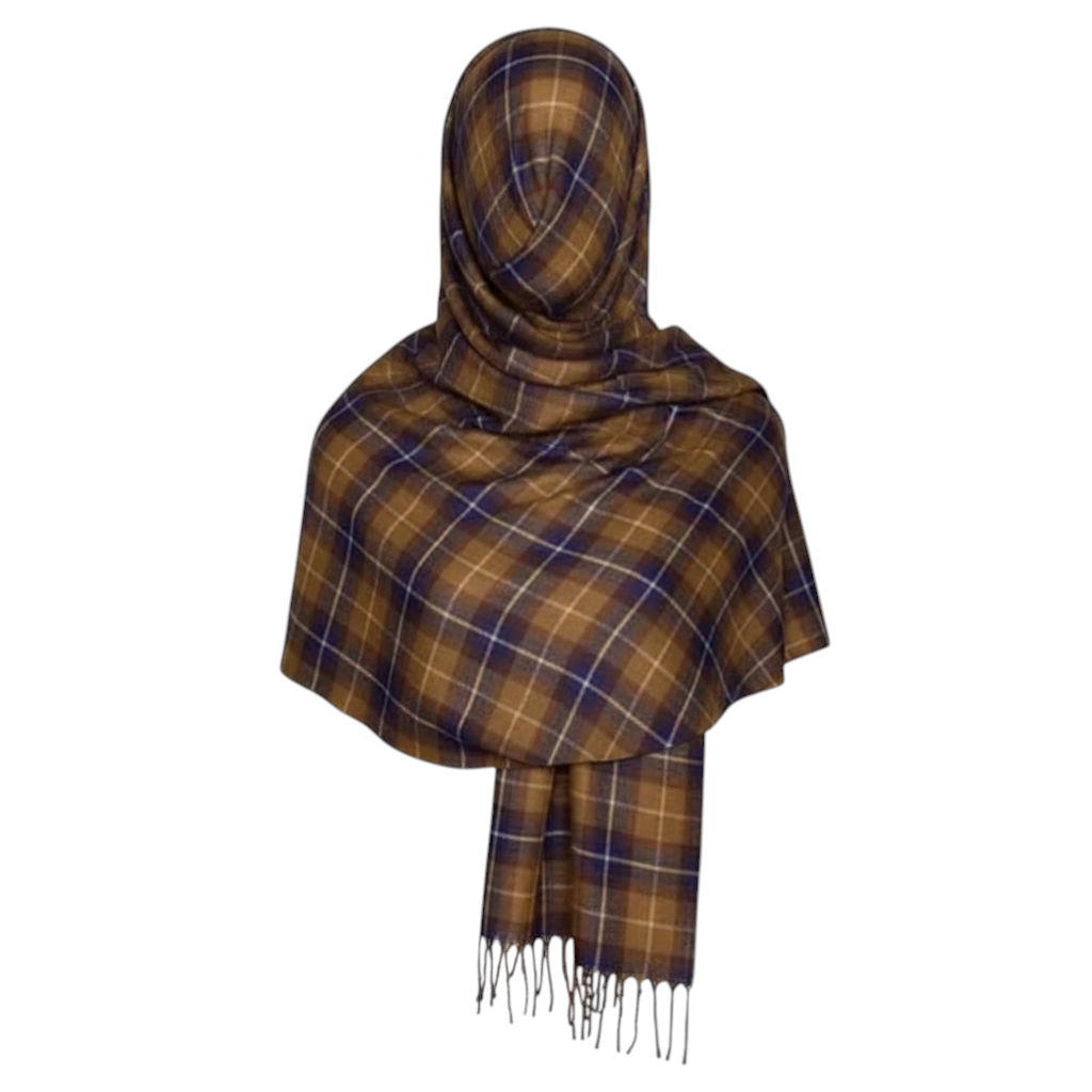 Copper/Indigo Tartan Wool Shawl Wrap